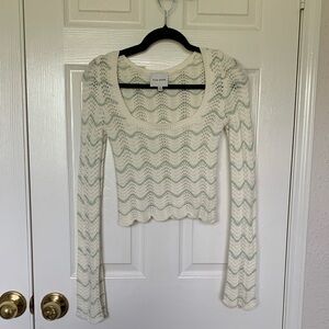 Pink Rose Cream and Green Knit Blouse
